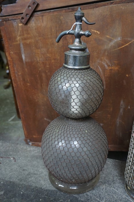 Two Vintage Soda Syphons, One example double gourd, also with two wooden serving trays, and a - Image 2 of 7