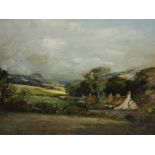 John McNicol (Scottish born 1862) "Loudon Hill Ayrshire" Oil on Board, signed to lower right, 42cm x