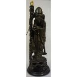 An Oriental Hardwood Figure of a Sage, circa 19th century, Of large form, converted to a table lamp,