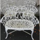 A Victorian Style Painted Garden Bench with a Pair of Matching Chairs, bench 80cm high, 95cm