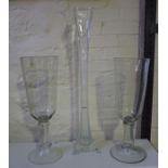 Two Large Glass Lilly Vases, Having a rummer style bowl, raised on a knopped stem and circular foot,