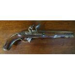 A Flintlock Pistol by E Bond of Cornhill London, circa early 19th century, Having brass and steel