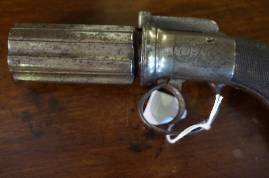 A Six Shot Pepperbox Revolver, circa 19th century, Having an engraved action and butt plate, proof - Image 4 of 4