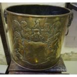 A Victorian Brass Log Bin, Decorated with embossed coat of arms, signed Earl of Hardwicke Yorke,