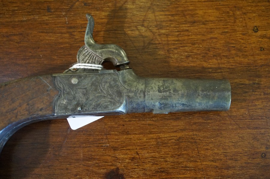 A Box Lock Percussion Pistol by Bury of London, Having a turn off barrel, folding trigger, - Image 3 of 5