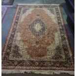 An Isfahan Machine Made Rug / Wall Hanging, Decorated with allover floral motifs on an orange and