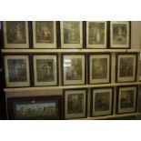 A Quantity of "Cries of London" Print Engravings, 36cm x 27.5cm, in ebonised frames, (13), also with