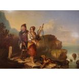 Scottish School "Highland Male and Female with Dog" Oil on Copper Panel, circa 19th century, The