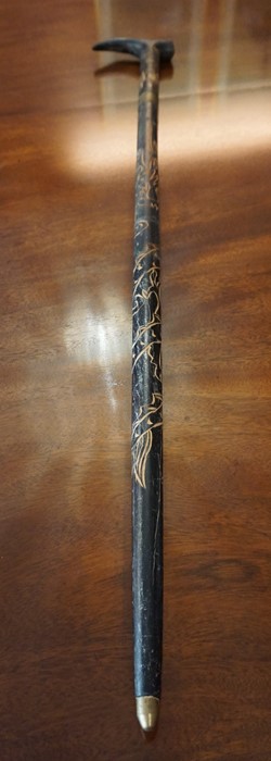 An African Style Ebonised Sword Stick, Decorated with carved panels, blade 48cm long, overall 96cm - Image 2 of 3