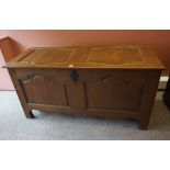 A French Oak Coffer, circa 19th century, Having a hinged top, with an iron escutcheon, 67cm high,