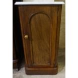 A Pair of Victorian Mahogany Pot Cupboards, Having a detachable marble top, above a cupboard door