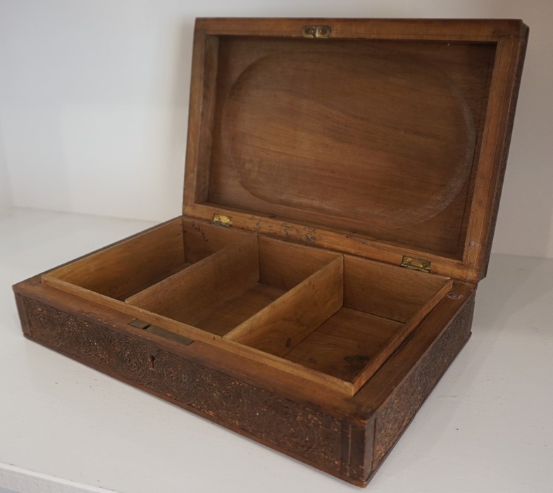 A Carved Burmese Cigarette Box, circa late 19th century, Having cedar lined compartments, 7cm