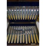 A Silver Plated Twelve Piece Fish Service by Walker & Hall Sheffield, Comprising of twelve knifes,