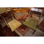 Two Victorian Mahogany Carver Armchairs, Raised on turned reeded legs and sabre legs, 82cm, 85cm