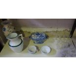 A Mixed Lot of Pottery and Crystal, To include a willow pattern tureen, crystal liqueur glasses etc,