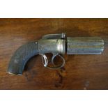 A Six Shot Pepperbox Revolver, circa 19th century, Having an engraved action and butt plate, proof