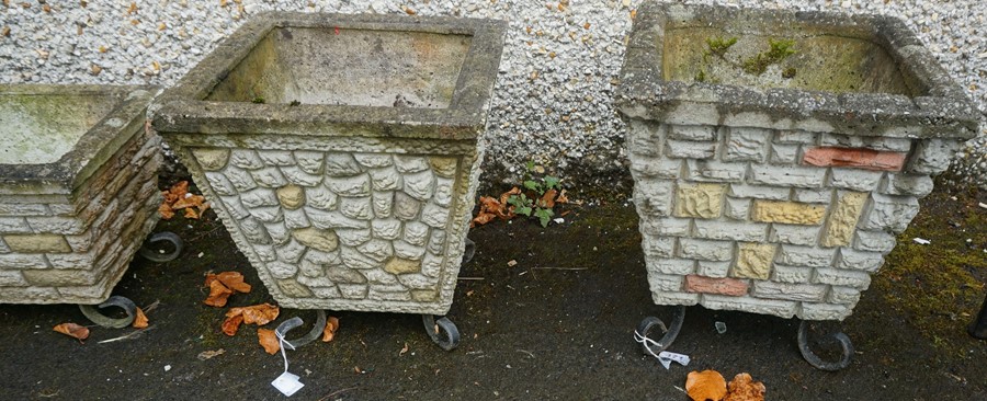 Two Pairs of Stone Garden Planters, In square and rectangular form, 35cm x 24cm, 22cm x 70cm, (4)