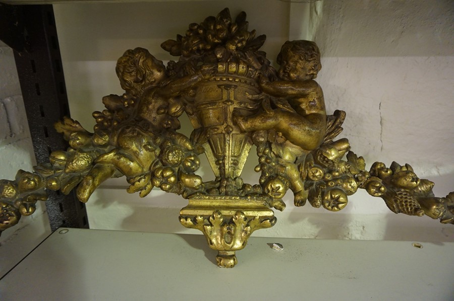 A Continental Gilded Plaster Pediment / Wall Hanging, circa 19th century, Decorated with cupids,