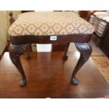 A Mahogany Dressing Stool, Having a fabric covered top, raised on cabriole legs with pad foot,