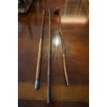 Three Wooden Club Style Walking Sticks, circa early 20th century, one example possibly malacca,