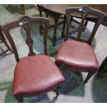 A Pair of Victorian Mahogany Dining Chairs, Also with a pair of folding chairs, and a tan pouffe