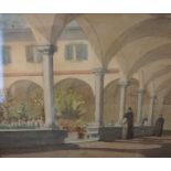 Mary Hamilton Dunlop "Cloisters San Marco Florence" Watercolour, 22cm x 27.5cm, Having a label to