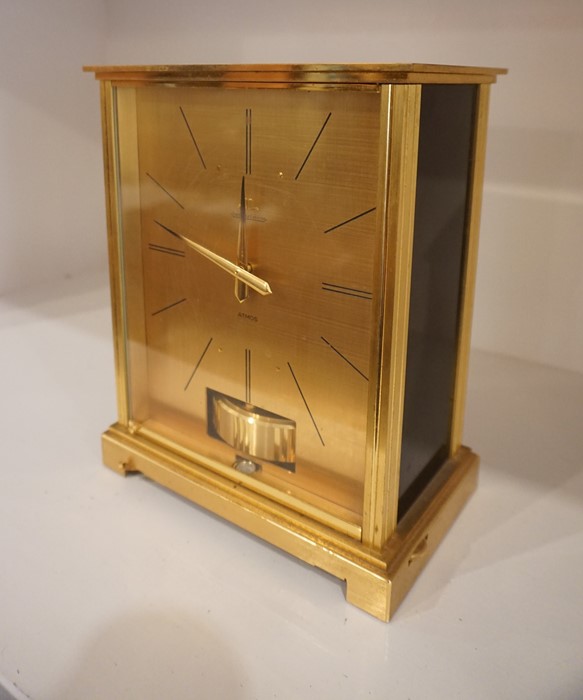 A Jaeger Le Coultre Atmos Clock, Possibly a Marina design, Having a gilded dial with black baton - Image 3 of 7