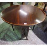 An Edwardian Mahogany Inlaid Sutherland Table, Having a D end top, raised on tapered legs with brass