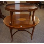 A Mahogany Inlaid Etagere, circa early 20th century, Having a glass removable tray with gilt handles