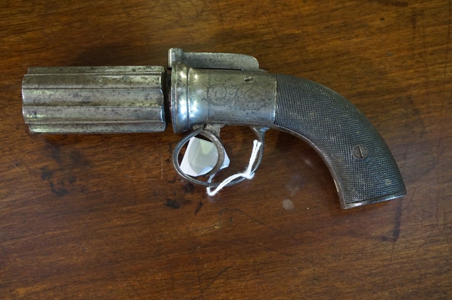 A Six Shot Pepperbox Revolver, circa 19th century, Having an engraved action and butt plate, proof - Image 3 of 4