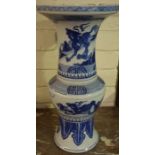 A Chinese Gu Shaped Blue and White Pottery Vase, circa 19th century, Decorated with panels of