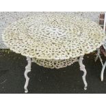 A Large Victorian Style Painted Garden Table, Having allover scroll decoration, 68cm high, 100cm