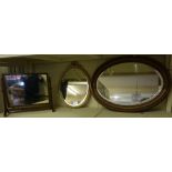 Two Wall Mirrors, Including a gilt framed mirror, also with an oak toilet mirror, (3)