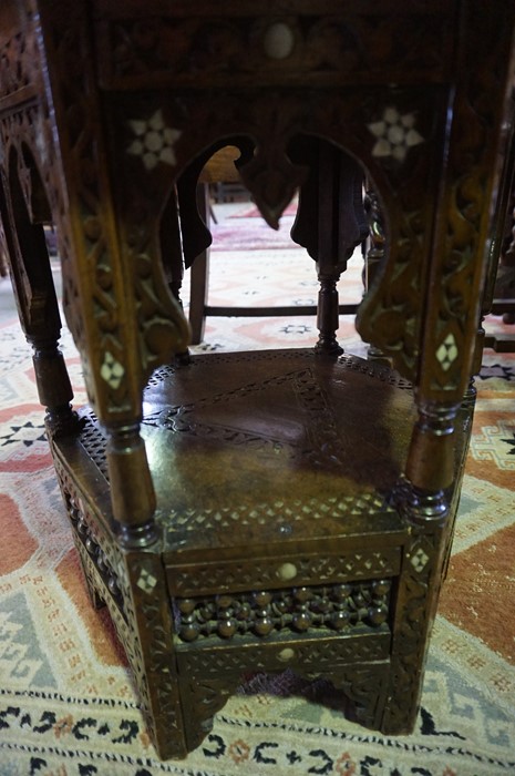 A Burmese Carved Octagonal Table, circa early 20th century, Decorated with mother of pearl roundels, - Image 3 of 3