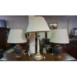 A Pair of Modern Urn Shaped Table Lamps, With shades, converted to electricity, 36cm high, also with