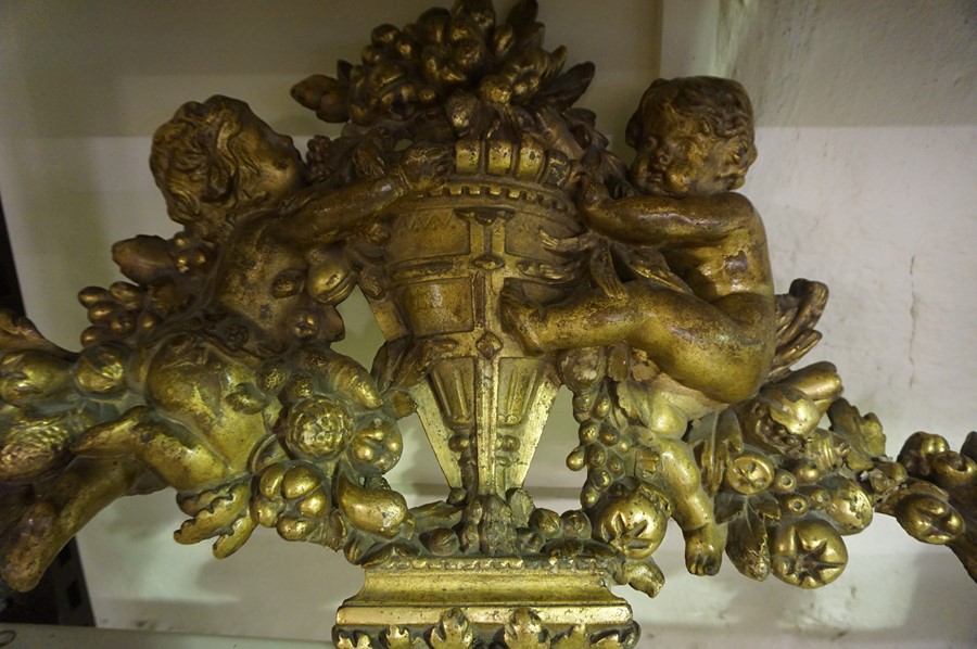 A Continental Gilded Plaster Pediment / Wall Hanging, circa 19th century, Decorated with cupids, - Image 2 of 2