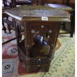 A Burmese Carved Octagonal Table, circa early 20th century, Decorated with mother of pearl roundels,