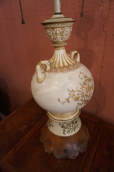 A Porcelain Vase / Lamp by Royal Worcester, circa late 19th century, converted, decorated with - Image 5 of 5