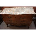 A French Louis XV Style Bombe Commode Chest, Having a detachable mottled marble top, above three