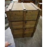 Four Near Matching Wooden Travel Trunks, All having hinged tops, with metal carry handles, 30cm