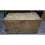 A Stripped Pine Blanket Box, Having a hinged top, original iron carry handles and lock, 58cm high,