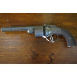 A Six Shot Transitional Revolver, circa 1830-1840, Having an octagonal barrel, stamped with proof