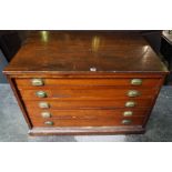 A Stained Pine Plan Chest, circa late 19th century, Having five drawers, 63cm high, 100cm wide, 71cm