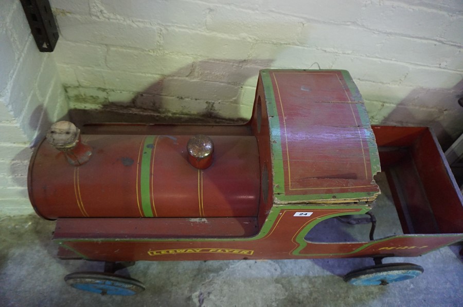 A Model Train "Leeway Flyer", circa 1950s, painted in red, PE 125-7, raised on wheels, 62cm high, - Image 3 of 3