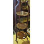 A Mahogany Inlaid Folding Cake Stand, Having three tiers, 92cm high