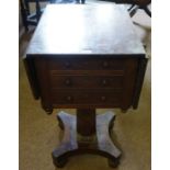 A Victorian Mahogany Work Table, Having three drawers with opposing faux drawers, drop ends,