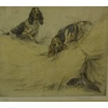 George Vernon Stokes "Spaniels with Birds" Hand Coloured Limited Edition Etching, no 51 of 75,