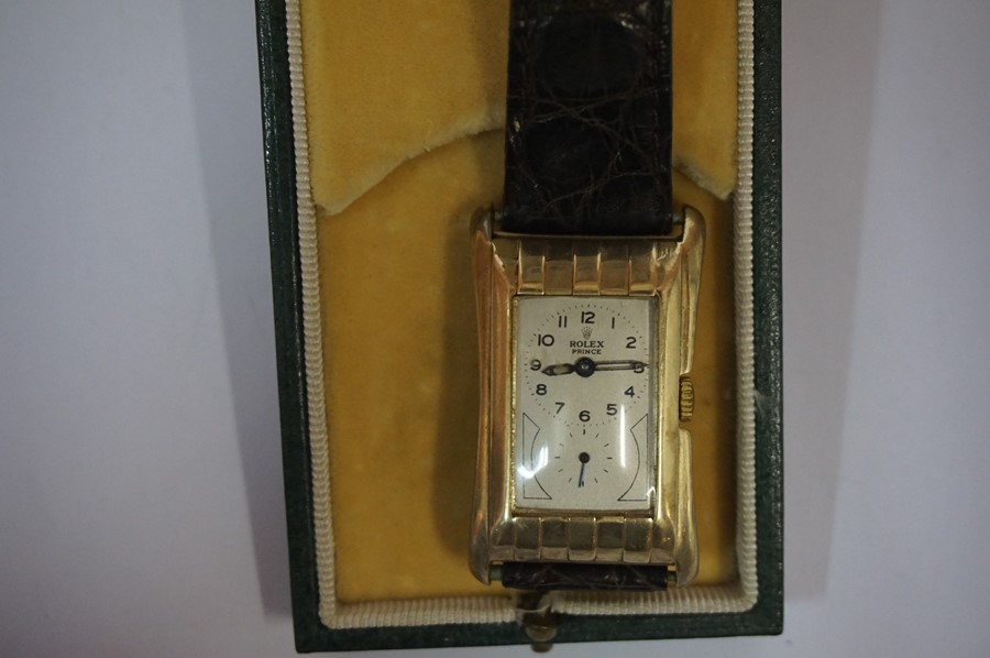 A Gold Rolex Prince Chronometre Wristwatch, circa 1930s, Having a silvered dial with subsidiary - Image 9 of 21