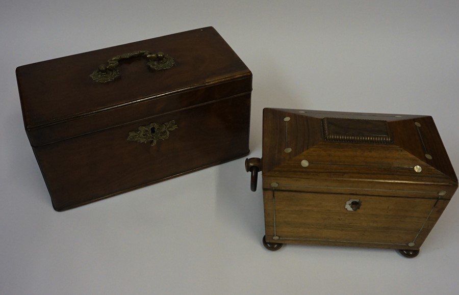 A Regency Rosewood Tea Caddy, circa early 19th century, Enclosing covers, wooden ring handles, - Image 5 of 10