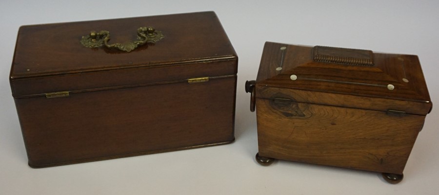 A Regency Rosewood Tea Caddy, circa early 19th century, Enclosing covers, wooden ring handles, - Image 10 of 10